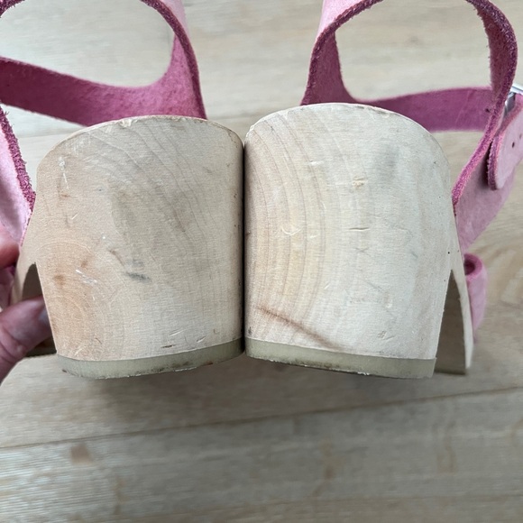 Piukk Swedish Sandals Pink Leather Wooden Clogs EU 37/ US 6,5 Made In Sweden - Picture 6 of 6